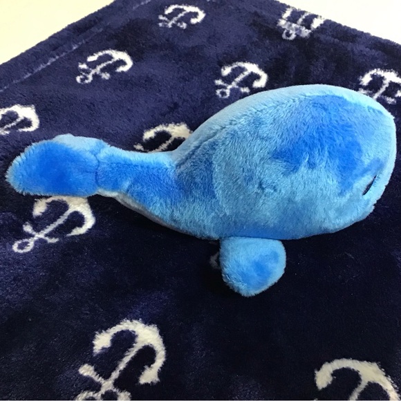 HB Baby Blanket Lovey Whale Nautical Stuffed Animal Plush Anchors Navy Blue - Picture 2 of 16